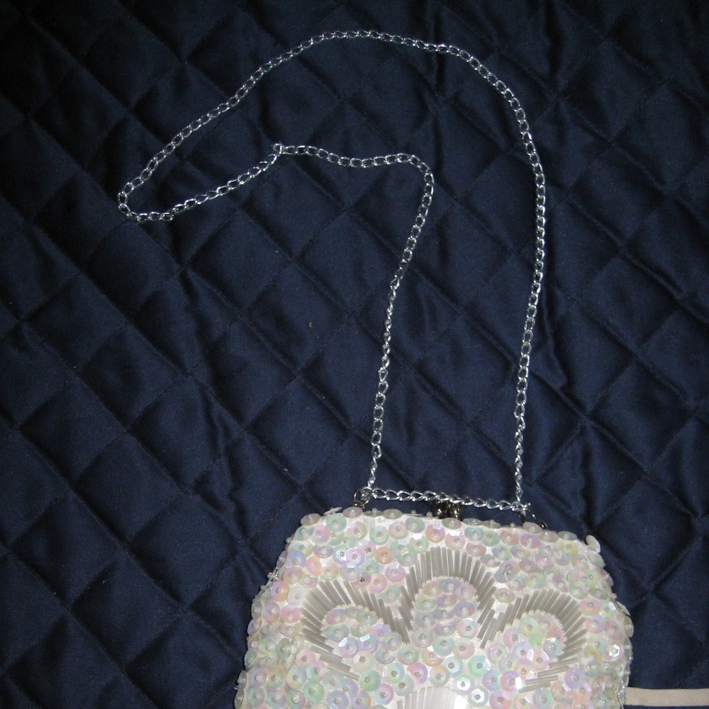 Off White Colored Clutch With Sequins